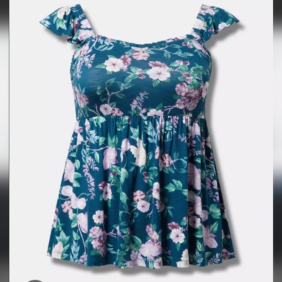 Torrid Blue Ruffled Sleeveless Tank Top - Picture 6 of 11